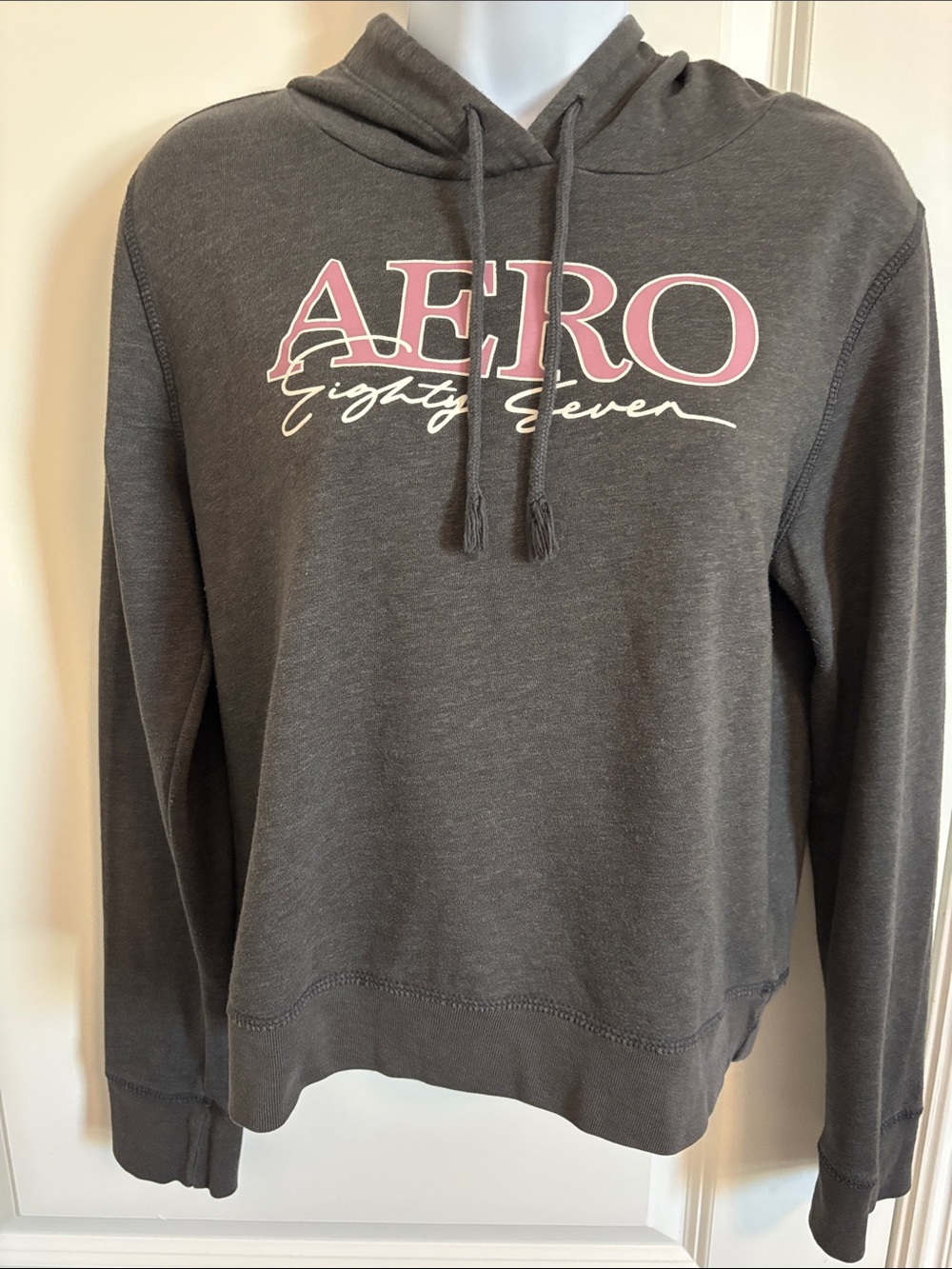 Aeropostale Women's Charcoal Hooded Sweatshirt - Pink Logo M #65Sw